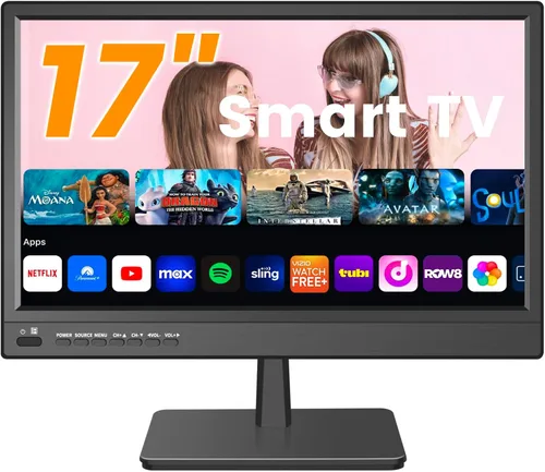 Vista 8 de Jexiop TV de 17 pulgadas, pequeño televisor de pantalla plana con sintonizador digital ATSC, puerto HDMI y USB en doble potencia, cable de cargador