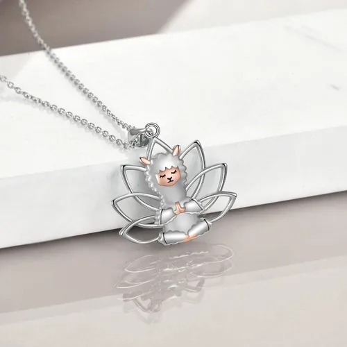 Vista 4 de POPLYKE Collar de plata de ley con colgante de elefante, gato, llama, para mujer, hija, regalo de cumpleaños