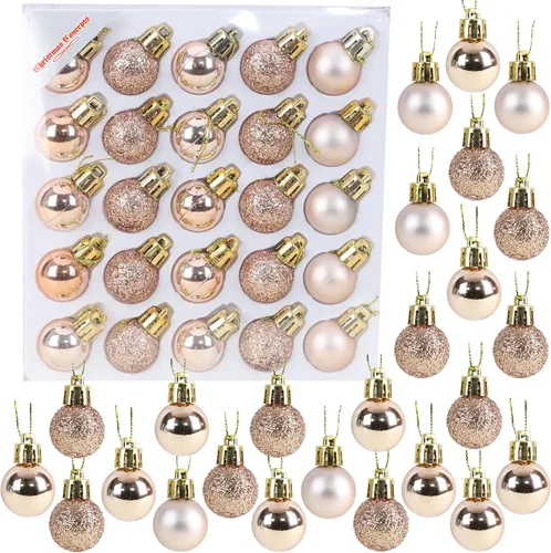 Vista 19 de Christmas Concepts® Juego de 25 mini bolas para árbol de Navidad - 25 mm - Adornos colgantes decorados con acabado brillante, mate y purpurina
