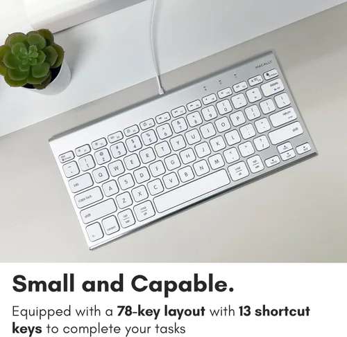 Vista 3 de Macally Teclado USB con cable para Mac y PC con Windows, teclado Apple pequeño compatible con ahorro de espacio, teclado externo Mac de 78 teclas