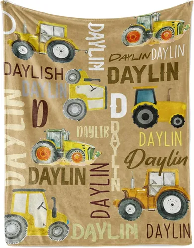 Vista 23 de Manta personalizada de tractores, nombre personalizado con diseño de camiones de tractor agrícola, manta de cama de franela de felpa suave