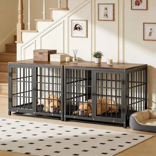 Vista 2 de Bingopaw Muebles de jaula para perros: jaula para cachorros de 30 pulgadas conectable con parte superior de madera, mesa auxiliar para perros