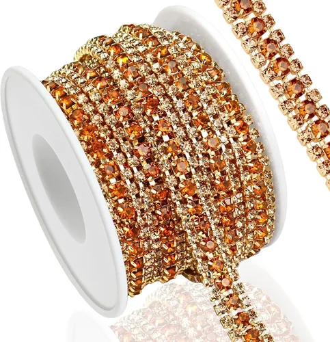 Vista 11 de Cadena de diamantes de imitación de 3 yardas con 3 filas para manualidades, cadena de cierre de diamantes de imitación plateada para hacer joyas