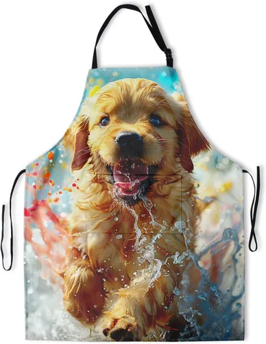 Vista 8 de Delantal colorido de poliéster Grooming Delantales con bolsillo para barbacoa Cocina Pintura Adultos