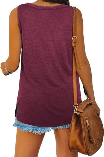Vista 4 de WEESO Camisetas sin mangas de verano con cuello en V para mujer, con botones, ajuste holgado