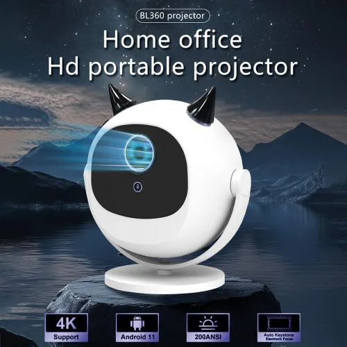 Vista 5 de Mini proyector con WiFi y Bluetooth, proyector de películas portátil con rotación de 180°, compatible con Full HD 1080p, Keystone vertical
