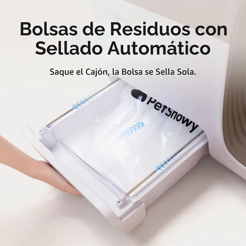 Vista 3 de PetSnowy - Arenero automático autolimpiante para gatos con control de olores sistema TiO2, caja de arena robotizada con empaquetado automático