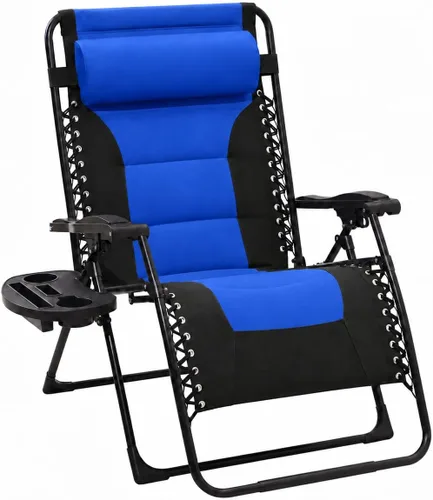 Vista 10 de JEAREY - Silla de gravedad cero, reclinable acolchado de gran tamaño, color azul marino/gris