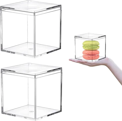 Vista 17 de KissYou Caja pequeña de acrílico con tapa transparente para dulces, cajas para exhibición, decoración de fiesta, plástico, cuadrado, cubo
