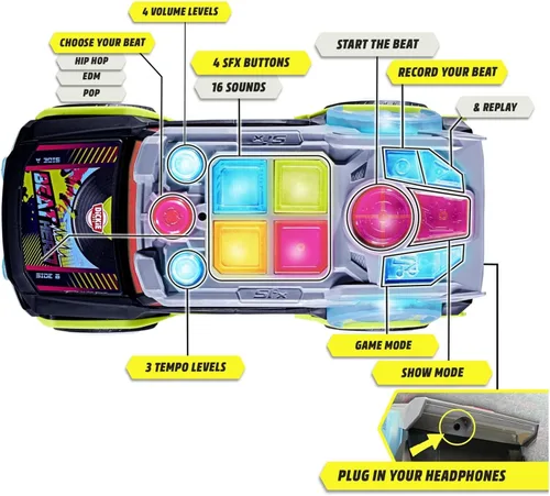 Vista 5 de Dickie Toys - Beat Hero 203767001 +3 años de coche con consola de música, 22 sonidos, luces LED, 3 modos de juego, Streat n Beatz