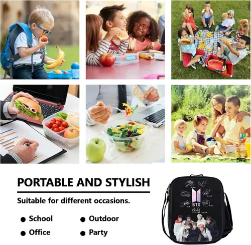 Vista 6 de Mxiwngp Mochila BTS de 17 pulgadas, juego de mochila de moda con lonchera y estuche para bolígrafos, regalo para niños y niñas, fanáticos, firmas