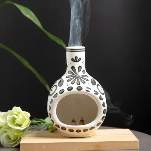 Vista 4 de MOUGIGI Porta Incienso Artesanal de Palo Santo - Quemador de Incienso Cerámico - Tamaño Compacto para Espacio de Meditación - Quema Palo Santo