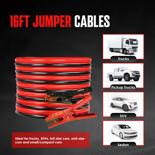 Vista 3 de K KRIËGER Cables de puente para batería de automóvil, cables de refuerzo automotrices resistentes para arrancar baterías muertas o débiles con bolsa