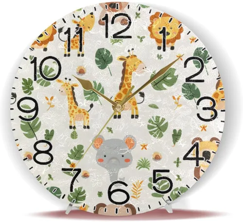 Vista 6 de Reloj de pared con diseño de animales de safari, funciona con pilas, silencioso, de cuarzo, analógico, rústico, rústico, redondo, decoración retro