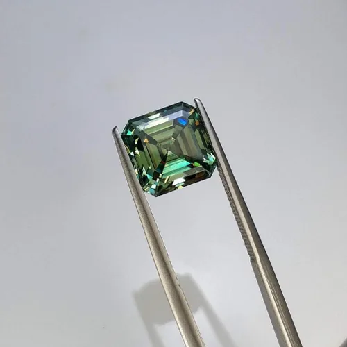 Vista 7 de ERAA Jewel Moissanita suelta 5.00 quilates, piedra de moissanita de color verde, claridad VVS1, piedra preciosa brillante de corte Asscher
