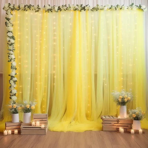 Vista 40 de Cortina de telón de fondo de tul negro de 10 x 10 pies con cadena de luces para fiestas, cortinas de fondo de fotos transparentes para bodas