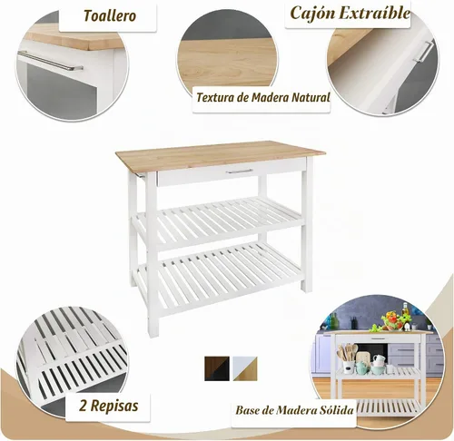 Vista 3 de Casual Home Isla de cocina de madera maciza, tapa de arce natural, base blanca (nueva) 40*20*36.5inch