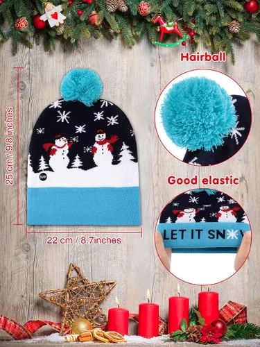 Vista 2 de 4 piezas LED Navidad Beanie Hat Led Light Up Christmas Hat Knit Christmas Cap con 6 luces, Multicolorido