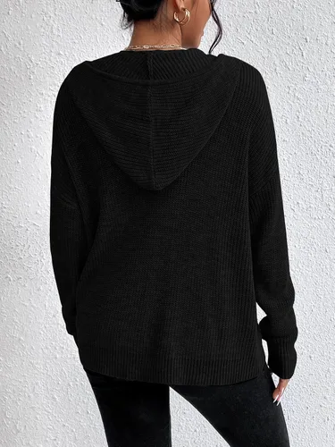 Vista 2 de SHENHE Cárdigan con capucha y cremallera para mujer, con hombros caídos, casual, suéter