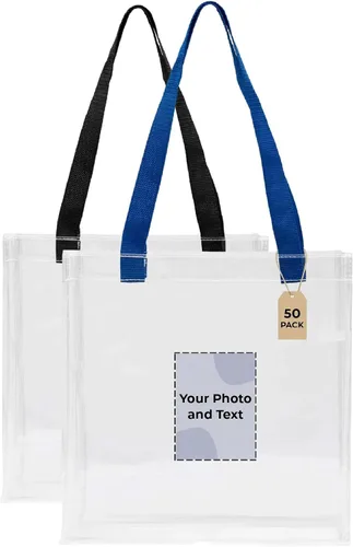 Vista 10 de Bolsas de mano personalizadas para estadios, transparentes personalizadas, diseño de TPU de 12.2 x 12.2 x 6.3 pulgadas con asas, ideal para eventos