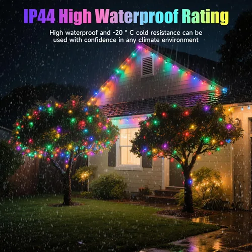 Vista 6 de Luces de Navidad con 8 modos de iluminación, 200 luces LED de 66 pies con control remoto, cadena de luces recargables para exteriores, decoraciones