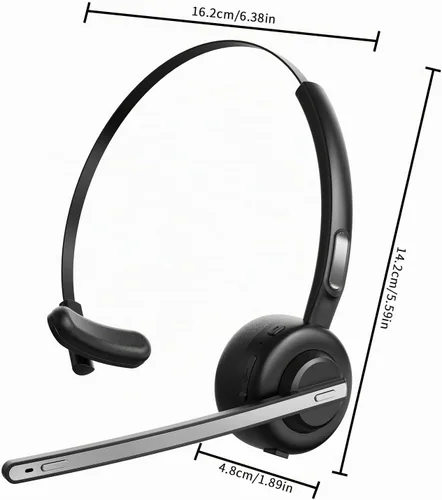 Vista 5 de Auriculares Bluetooth, V5.2 Trucker Wireless Headset con cancelación de ruido micrófono y base de carga para iPhone Samsung teléfono celular