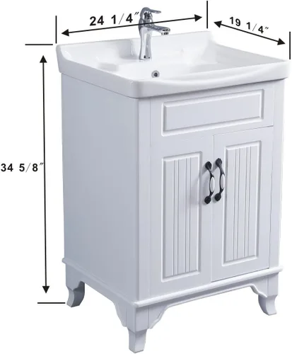 Vista 4 de Renovators Supply Manufacturing Adeline Mueble de tocador blanco de madera con lavabo 24.25" de ancho, juego de lavamanos independiente grande