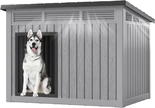 Vista 2 de Fancyango Casa grande para perros para interiores y exteriores, resistente a la intemperie y techo extraíble, se adapta a perros pequeños a grandes