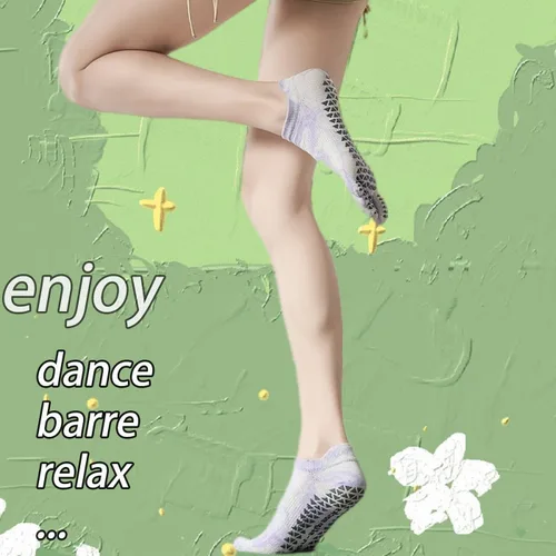 Vista 4 de CHUNFO Calcetines de agarre para mujer, calcetines de yoga para pilates, antideslizantes, teñido anudado, coloridos, de algodón, de compresión