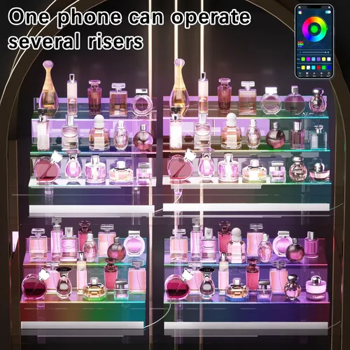 Vista 3 de Organizador de Exhibición de Acrílico de 12" con Luz LED - Soporte de Perfume de 3 Niveles y Estantes Escalonados de Exhibición, Organizador