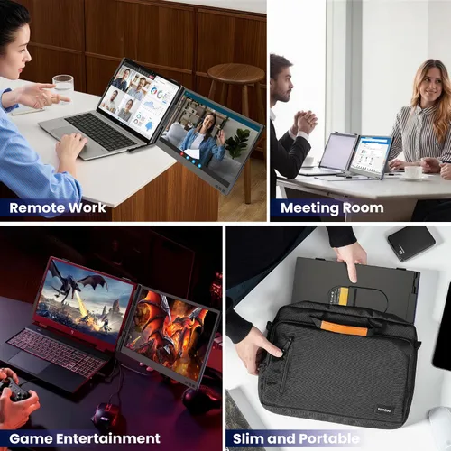 Vista 7 de Extensor de pantalla para portátil de 0.27 pulgadas, ultrafino, monitor portátil dual de 14 pulgadas FHD 1080P IPS, USB-C/HDMI Plug & Play pantalla