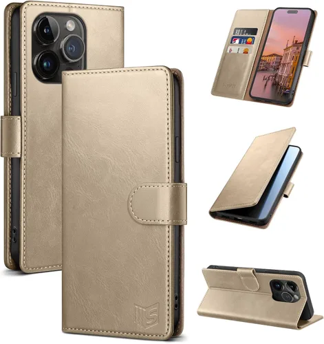 Vista 14 de SUANPOT Funda tipo cartera para iPhone 14 Pro de 6.1 pulgadas con bloqueo RFID, tarjetero y tarjetero, funda protectora de piel sintética con tapa