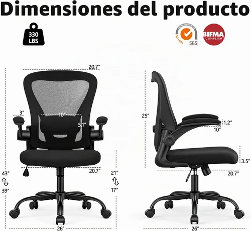 Vista 2 de Office Chair, Ergonomic Computer Desk Chair with Lumbar Support