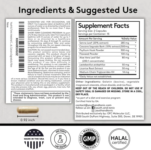 Vista 7 de Youth & Tonic Suplemento de limpieza intestinal durante la noche para alivio ocasional del estreñimiento, desintoxicación de limpieza intestinal