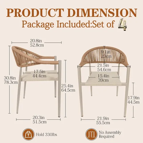 Vista 3 de TWT Juego de 4 sillas de patio, sillas de comedor apilables para todo tipo de clima, muebles de jardín de textileno transpirable para terraza