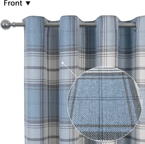 Vista 3 de always4u - Cortinas de cuadros de moda para dormitorio, cortinas de estilo granja para sala de estar, cortinas con ojales para oscurecer la Azul