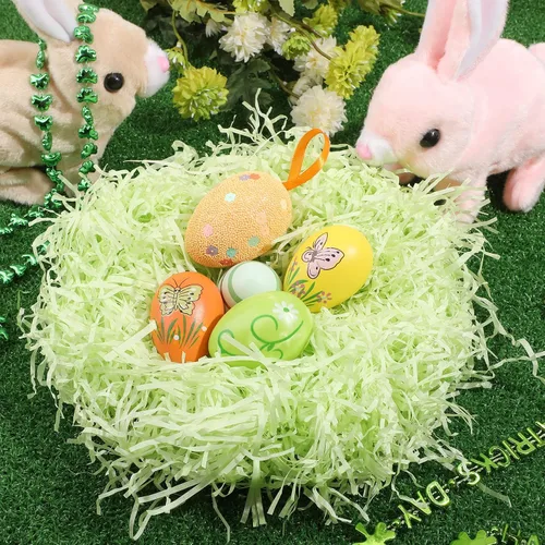 Vista 3 de Zonon Cesta de pasto de Pascua de 17 onzas, trituradores de papel de rafia, relleno de papel de rafia, para embalaje de regalo, caza de huevos