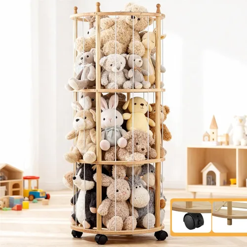 Vista 7 de Almacenamiento de animales de peluche extra grande de madera para animales de peluche, organizador de juguetes suaves, jaula de juguete