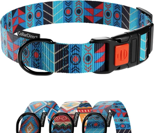 Vista 11 de Collar de perro de nailon con patrón floral aguamarina de 12 a 16 pulgadas