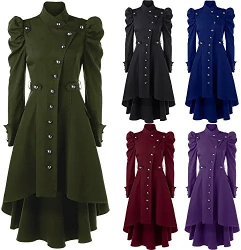 Vista 3 de Gabardina larga gótica vintage para mujer, estilo steampunk, estilo victoriano, con cola de golondrina