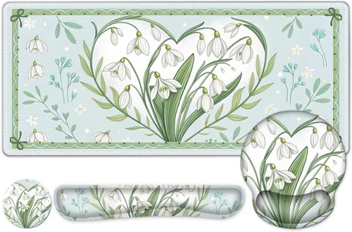 Vista 16 de Alfombrilla de mouse con estética natural de flores, XXL gran alfombrilla de escritorio extendida para la lectura, 4 piezas de base de goma