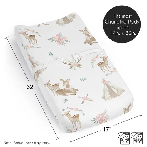 Vista 6 de Sweet Jojo Designs Funda para cambiador de bebé (flores de ciervos del bosque) para niñas, fundas para cambiar pañales para bebés/recién nacidos