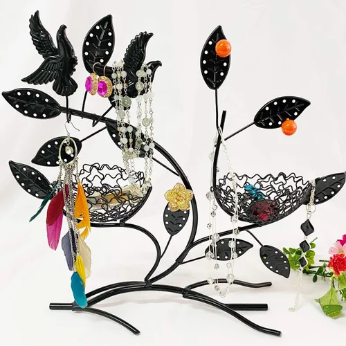 Vista 5 de Coralpearl Soporte de exhibición colgante de metal para árbol de joyería, soporte organizador de 44 pares de aretes con base de raíz para mujeres