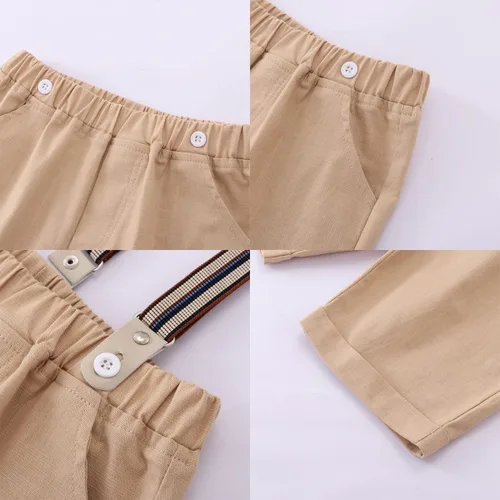 Vista 4 de Conjunto de ropa de tirantes para bebé niño con corbatín, 4 piezas, trajes de manga corta para caballeros