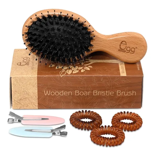 Vista 11 de BLACK EGG Cepillo de cerdas de jabalí para mujeres, hombres y niños, cerdas naturales suaves para cabello delgado y fino, restaura brillo y textura