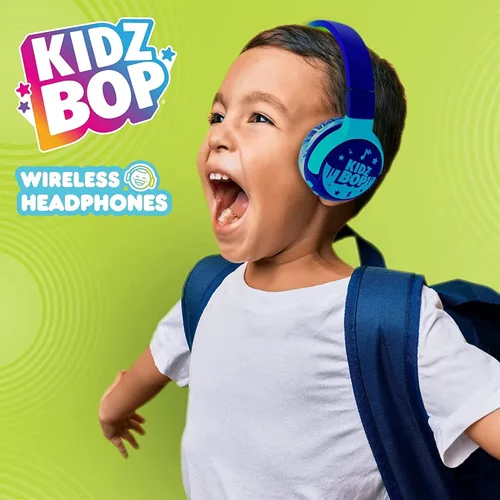 Vista 2 de Move2Play, Kidz Bop, auriculares Bluetooth para niños Micrófono y altavoces de alta definición Limitación de volumen de 94dB Inalámbricos Azul