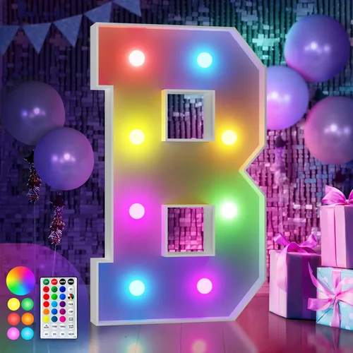 Vista 36 de Imprsv Letras coloridas de marquesina de 3 pies y letras grandes iluminadas RGB con control remoto, decoraciones de fiesta de cumpleaños Carta