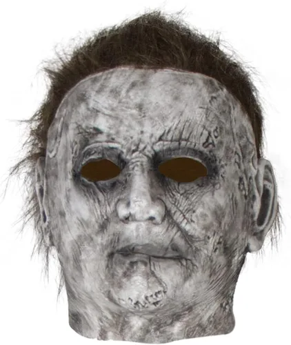 Vista 5 de Poboola Disfraz de Michael Myers 2022 de Halloween con máscara de cuchillo y accesorios para cosplay de adultos