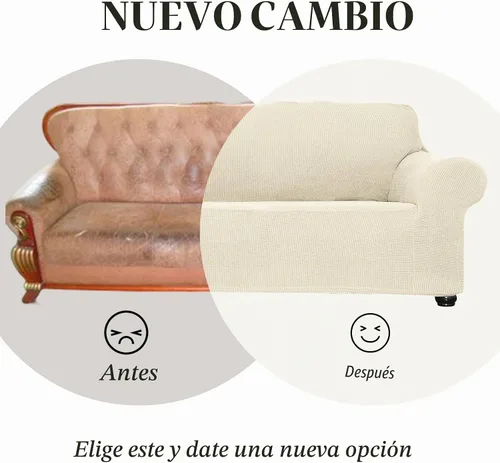 Vista 5 de Funda elástica suave para sofá de 3 cojines, protector de muebles, transpirable, lavable, tela jacquard, cuadros pequeños con parte inferior Beige