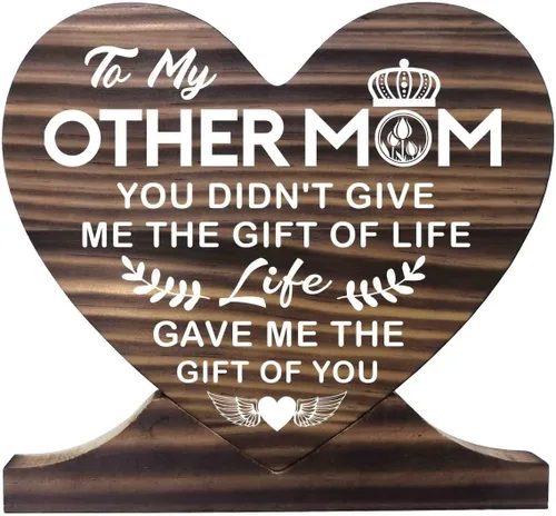 Vista 10 de Letrero de madera con texto en inglés "Thank You Being The Mom You Didn't Have to be and Loving Me As Your Own", placa de madera de regalo, corazón